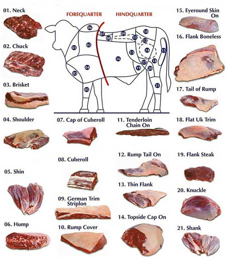 Different types of beef cuts
